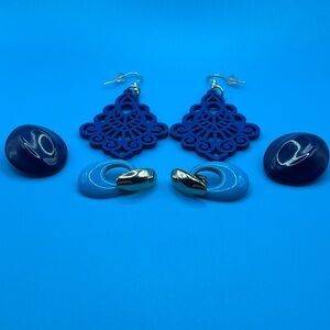 Ocean Blue Collection: 3-Pair Earring Filigree, Classic Studs, & Chic Link Hoops
